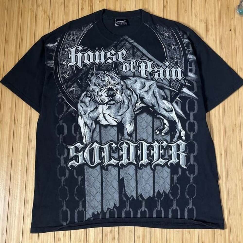 Vintage House of Pain Soldier Pitbull Graphic T-Shirt Y2K Black XXL